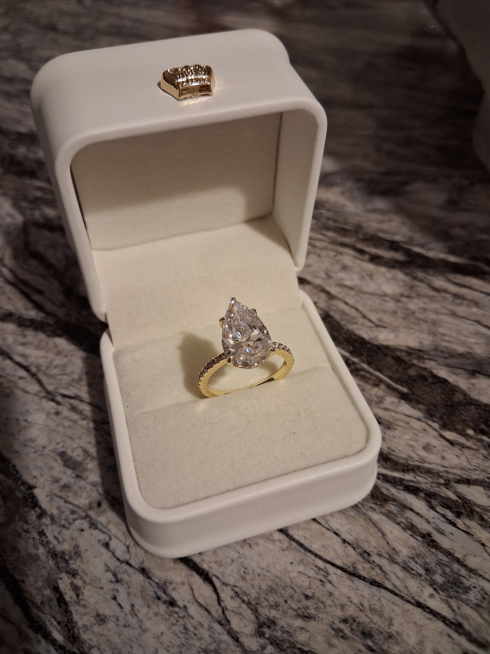 Gold Pear-Cut Cubic Zirconia Engagement Ring - White Stone